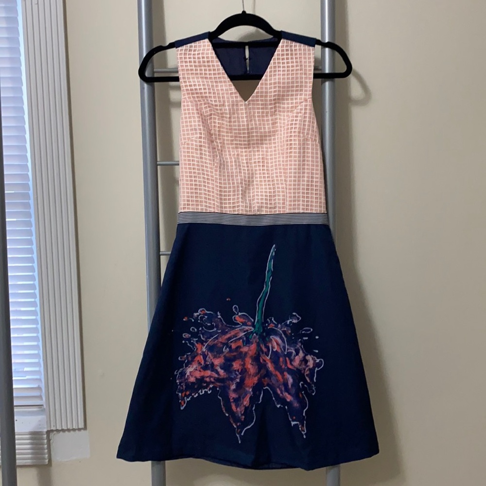 Navy blue and pink mesh dress